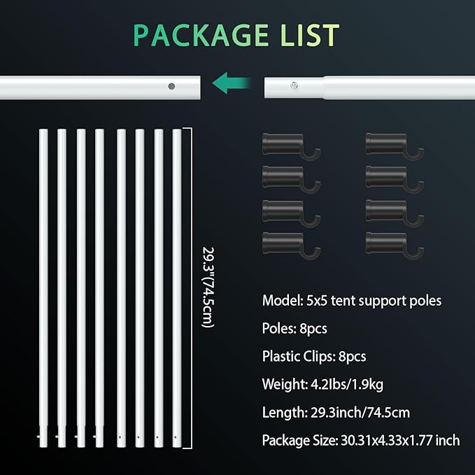 MARS HYDRO Grow Tent Durable Side Support Pole,Sturdy Metal Replaceable Bracket Accessories,High CFM Kit for 5x5 Indoor Tents