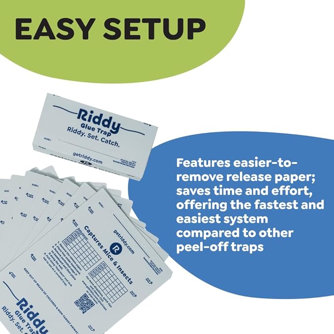 Riddy Glue Boards, 18 Boards, Pre-Baited, Ready to Use Mouse Traps Indoor for Home, Sticky Adhesive for Bugs and Rodents, 5.5" x 7.5"