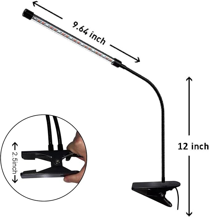 LED Grow Lights for Indoor Plants 20 LED, Plant Growing Lights Full Spectrum Auto ON Off with 3/9/12H Timer, 9 Dimmable Lightness Clip-On Desk Grow Lamp Bulb