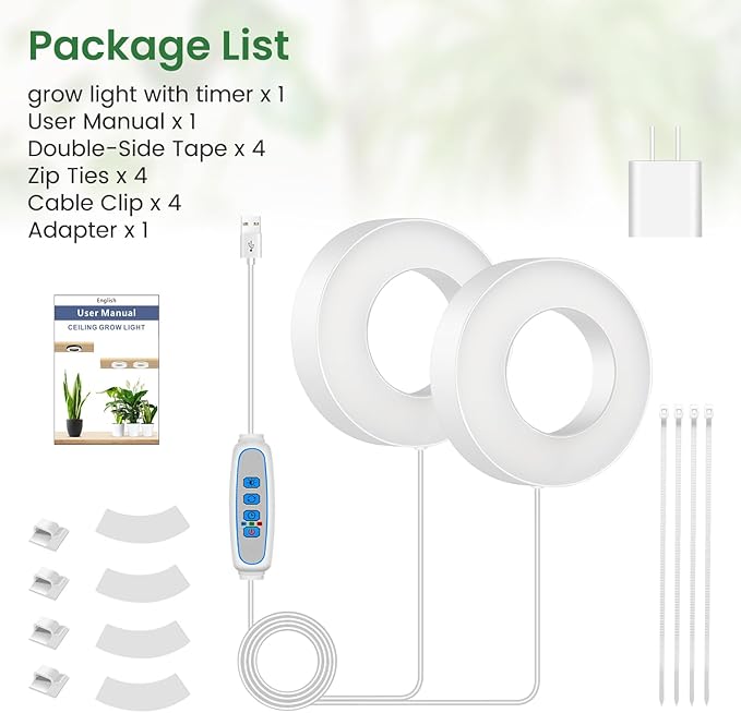 Grow Lights for Indoor Plants, 5000K 96 LEDs Full Spectrum Small Plant Grow Light with 6/12/16H Timer, 3 Color Modes, 3.5" Under Cabinet Grow Lamp for Small Plants, Succulents (2-Head)