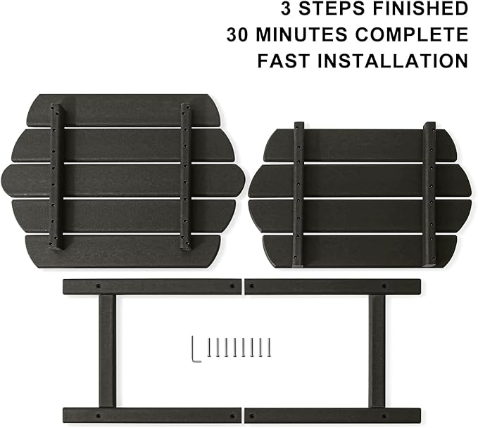 Small Outdoor Side Tables Modern 2-Tier Adirondack Table Rustic End Table HDPE Storage Shelf Industrial Corner Rectangle Coffee Table for Patio Garden Balcony Backyard Pool Farmhouse Home Black