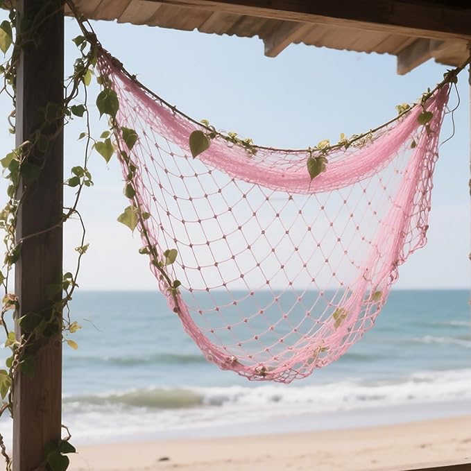 2 Pack Fish Net Decorations for Party,Natural Cotton Hawaiian Party Fishing Net Decorative, Nautical Themed Cotton Fishnet Under The Sea Pirate Ocean Beach Decor