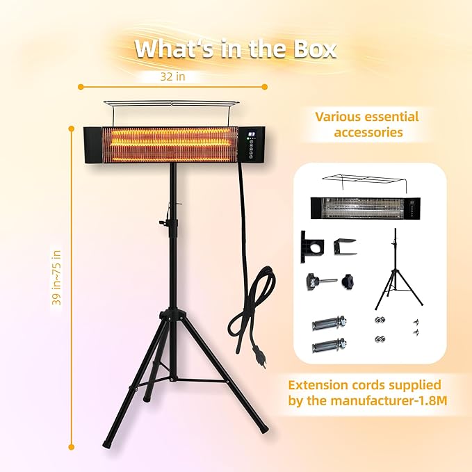 Outdoor Electric Heater For Patio Use RealSmart 1500W Portable Outdoor/Indoor Heaters 3 Heat Modes Wall Mounted Ceiling Tripod Heater Waterproof IP65 TUV Certification for Restaurant Garage Greenhouse