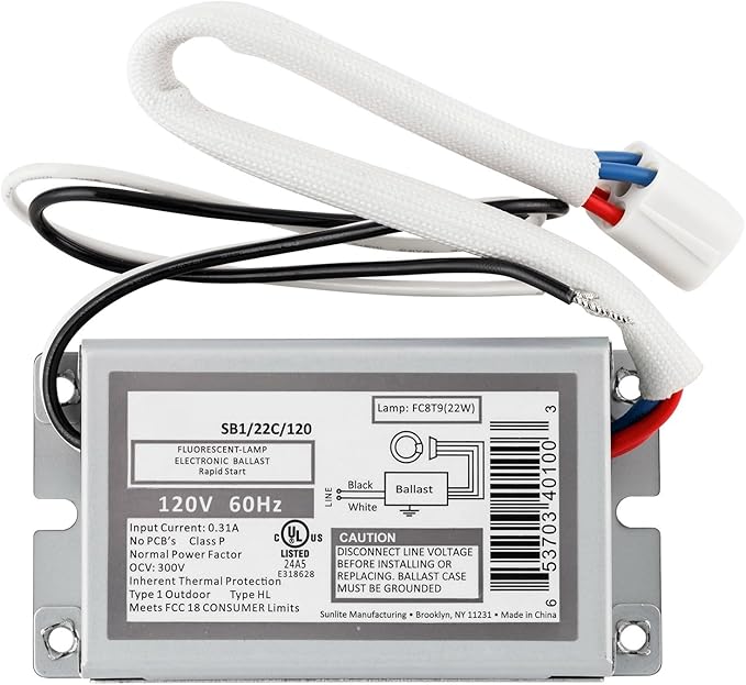 Diodesy- Electronic Ballast Rapid Start 120V 22W Rating 60Hz Fluorescent Circline Ballast Liniear Use with 1 Lamp FC8T9 (22W) UL Approved