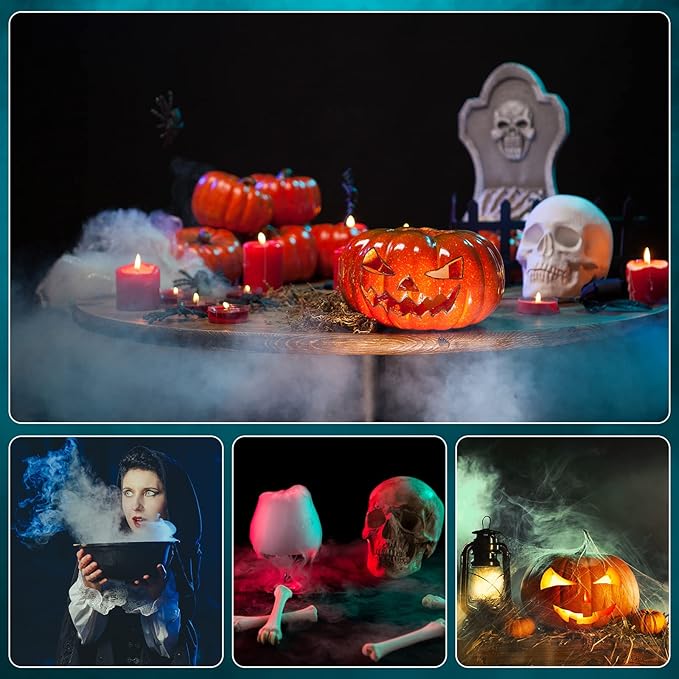 2 Pcs Mist Maker Fogger Small Ultrasonic Fog Machine Fountain Halloween Cauldron Mister Fogger Water Garden Pond Foggers Air Humidifier with 12 LED Light Flashes for Party (Without Light, Alloy)