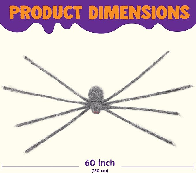 JOYIN 2 Pack 5 Ft Halloween Outdoor Decorations Hairy Gray Spider, Scary Fake Giant Large Spider Haunted House Props, Halloween Lawn Porch Yard Garden Tree Decorations Party Indoor Decor