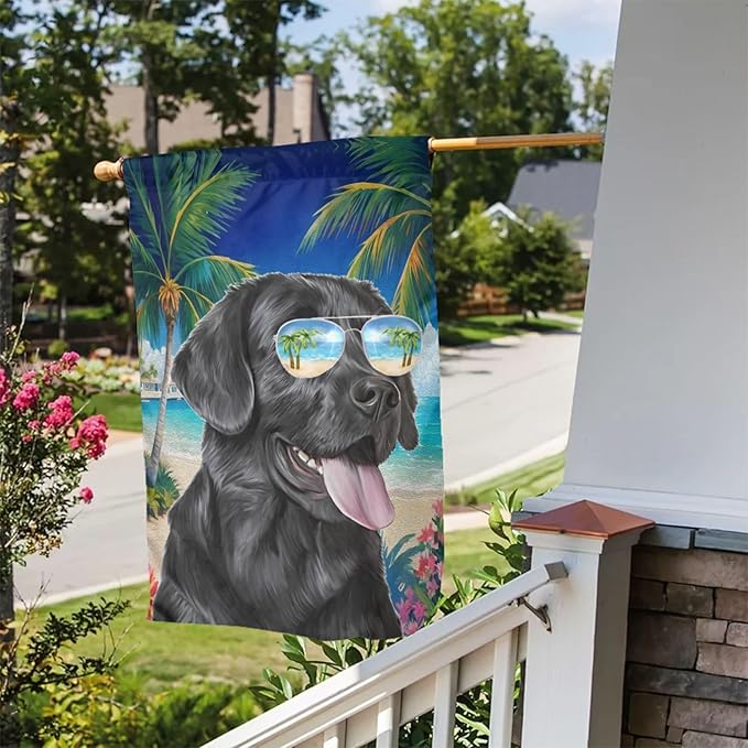 Labrador Dog Summer Beach Palm Trees Tropical Garden Flag Welcome Party Outdoor Outside Decorations Picks Home House Garden Yard Decor 12x18 Inch