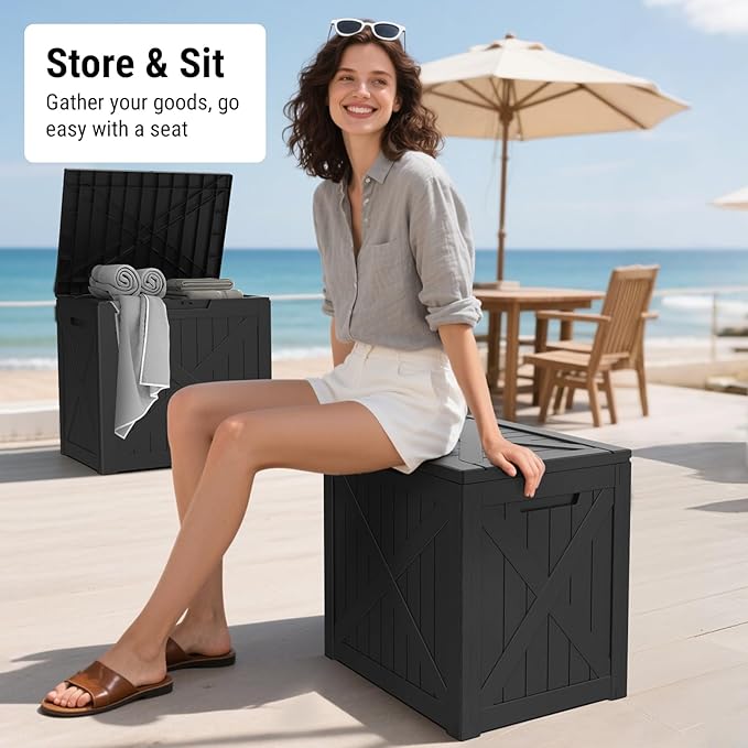Mars Villa Deck Box, Outdoor Storage Box 31 Gallon, Waterproof Weatherproof and UV Resistant Resin Storage Bin with Lockable Lid, Ideal for, Patio Furniture Cushions, Pool Supplies, Garden Tools