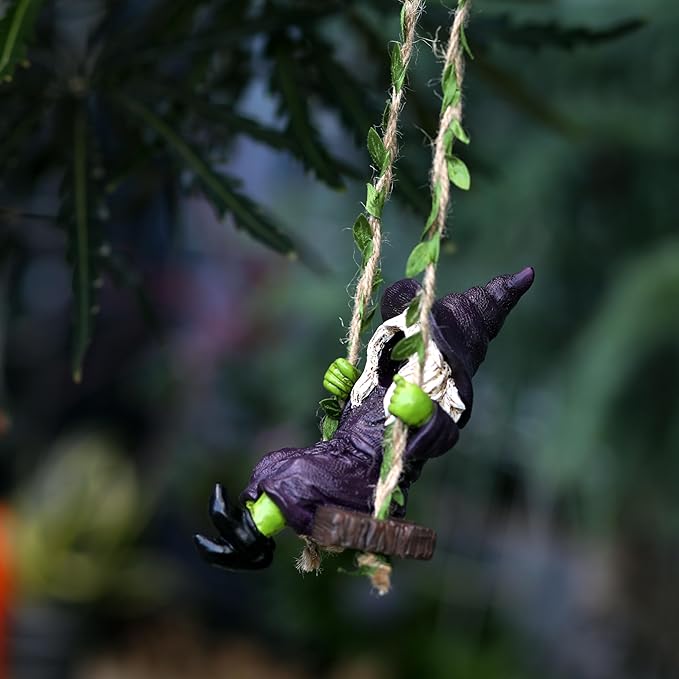 The Garden Witch Statue on The Swing decorates The Small Witch Statue for Indoor and Outdoor Horror Decor Halloween Decor