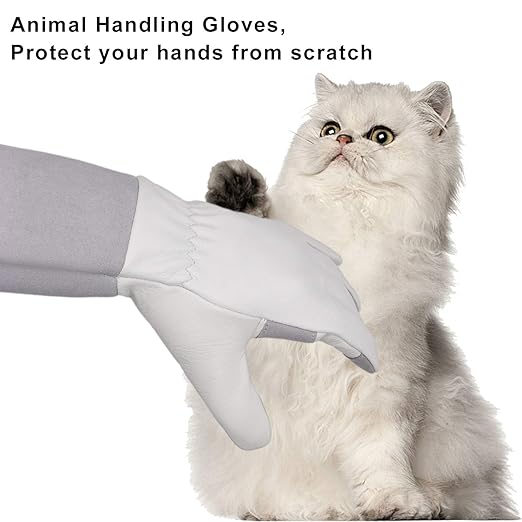 HLDD HANDLANDY Gardening Gloves for Women & Men, Leather Long Sleeve Rose Pruning Gloves, Thorn Proof Garden Work Gauntlet Animal Handling Gloves (Medium, Gray)