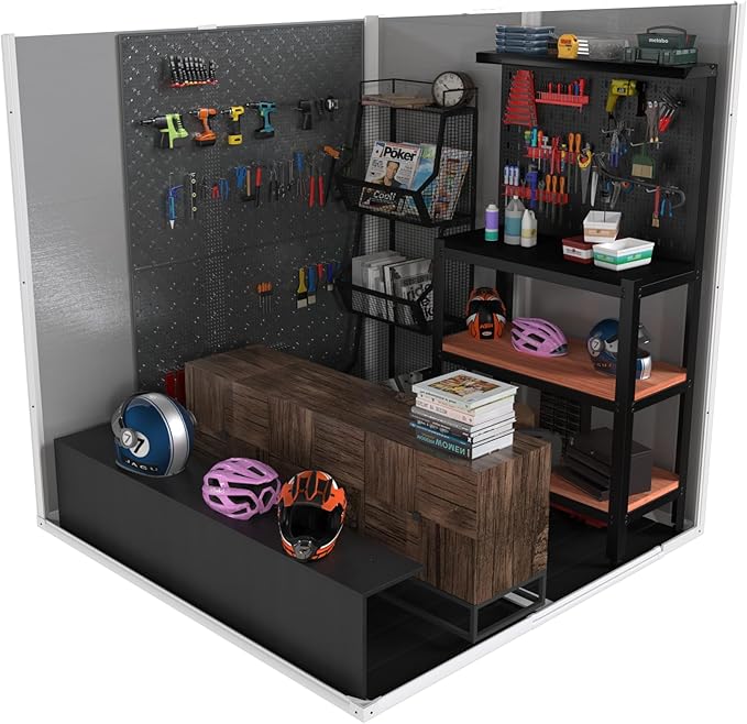 6x6 FT Storage Shed Garden House with Lockable Doors and Vents Waterproof Resin Outdoor Tool Cabinet W/Floor & Window,for Bicycles,Lawnmowers,Lawn,All Weather Use,Gray