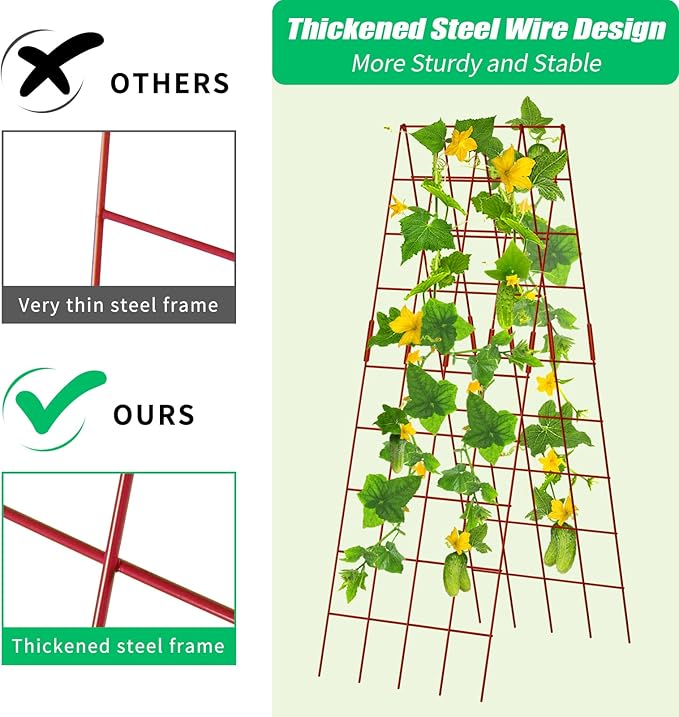 DoCred Cucumber Trellis, 59" High 2 Pack Foldable A Frame Trellis for Raised Bed Climbing Plants, Vegetables, Includes Plant Support Clips, Twist Ties, Plastic Ties- Made from PVC-Coated Steel