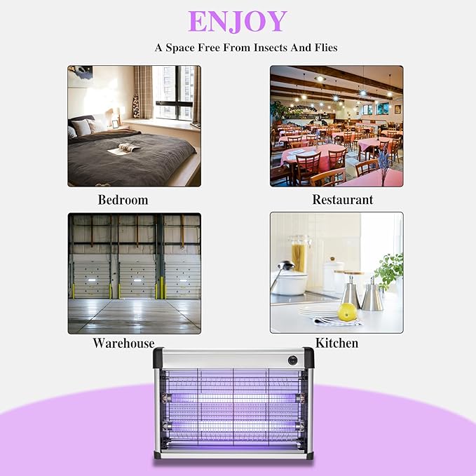 Electric Bug Zapper Indoor 20W, Electronic Indoor Fly Zapper, Fly and Mosquito Killer for Home, Kitchen, Garage, Moth, Bug Zapper for Home Office Warehouse Kitchen Garden, Easy to Clean