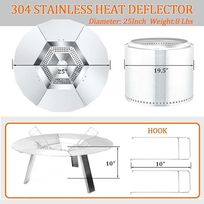 Heat Deflector and Fire Pit Lid for Solo Stove Bonfire 19.5", 304 Stainless Steel,Portable Heat Diffuser with Handle&Leg,Fire Pits Round Lid for Solo Stove Bonfire/Other 19.5" Outdoor Firepit