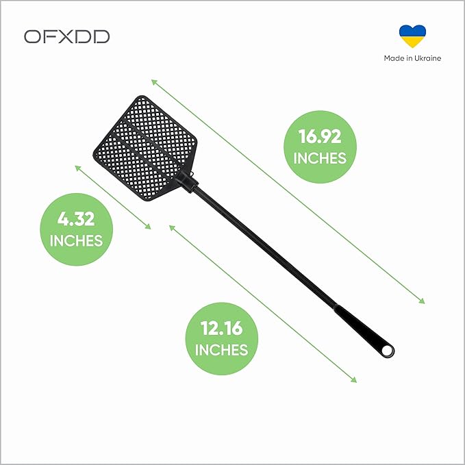 Rubber Fly Swatter, Long Fly Swatter Pack, Fly Swatter Heavy Duty, All Black Colors (3 Pack)