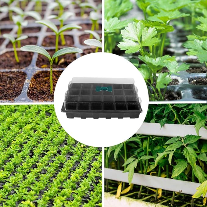 240 Cells -24 Grow Trays with Humidity Dome and Cell Insert - Mini Propagator for Seed Starting and Growing Healthy Plants Durable Reusable and Recyclable 10 Pack