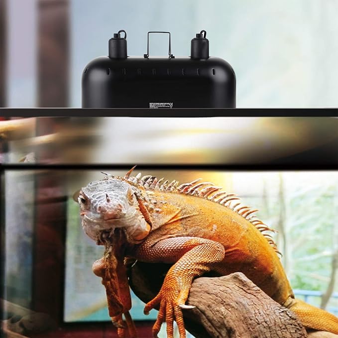 15inch Dual Reptile Light Fixture, Max 150W Dual Reptile Heat Lamp with Separate Switches, Double Dome Lamp UVB Light Fixture for Bearded Dragon, Turtles, Snake and Lizard Terrarium