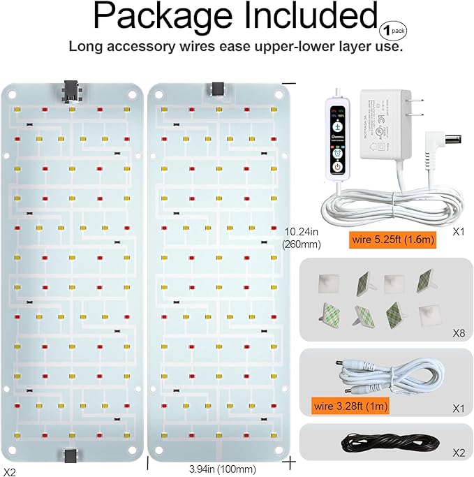 DOMMIA Grow Light, 20W Ultra-Thin Panel Grow Lights for Indoor Plants, High PPFD Full Spectrum, Dimmable, 6/12/16H Timer Auto on/Off, Suitable for Indoor Growing, Pinkish White 2-Pack