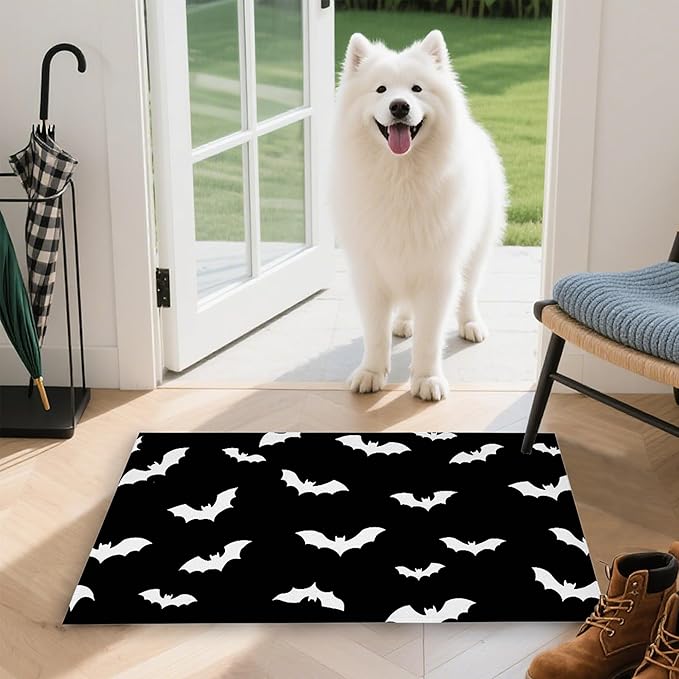 Front Door Mat,Gothic Bats Doormat Outside Entrance,Non-Slip Halloween Entryway Rug for Porch Patio, Felt Low Profile Welcome Mat Indoor for Hallways, 30 x 17 Inch