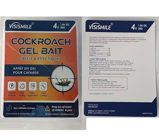 Roach Gel Bait Indoor and Outdoor: Cockroach Killer Repellents for German Cockroaches, Small Roaches – Cockroach Deterrent for Homes and Kitchens – Pet Safe Roach Control 4-Tubes