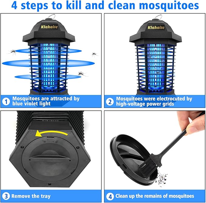 Klahaite Bug Zapper Outdoor, Electric Mosquito Zapper, Fly Zapper Indoor Fly Traps, Mosquito Repellent Outdoor Patio and Backyard Covers 1/2 Acre, 3 Prong Plug, 4200V, ABS Fireproof Plastic Outer