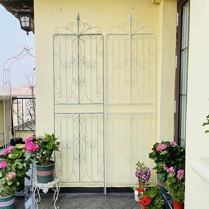 Sungmor 2 Pack Large Garden Trellis for Climbing Plants, 92.5 Inch Tall Rustic White Garden Metal Trellis, Decorative Trellis for Outdoor Rose Vines Cucumbers Support, Greenhouse, Flowerbed, Backyard