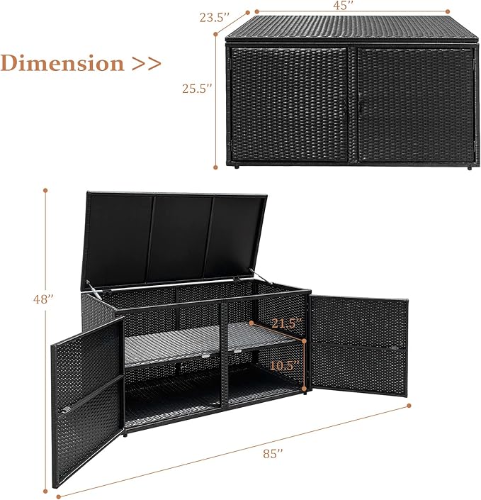 HAPPYGRILL Deck Box Outdoor Wicker Storage Box Cabinet, 88 Gallon Patio Rattan Storage Container Bin Box for Furniture Tools in Garden Balcony Porch Yard