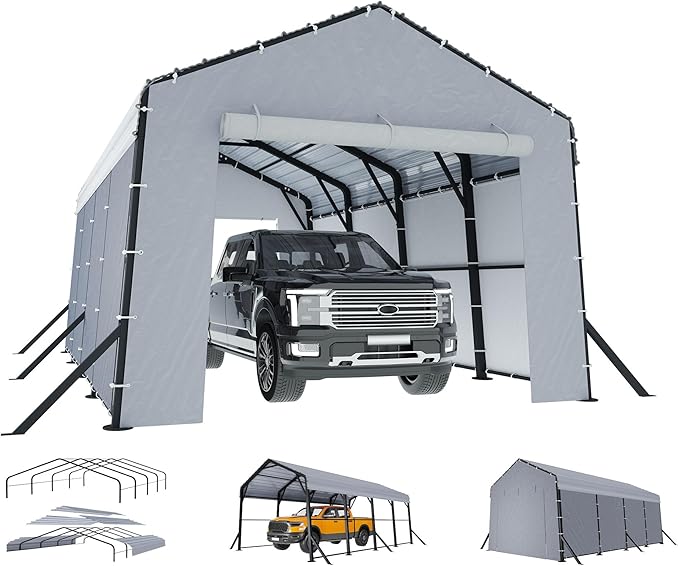 Jocisland 12x20x10.5 FT Metal Carport with Removable Waterproof Sidewalls, Heavy Duty Carport with Upgraded Steel Reinforcements for All-Weather, Car Port for Car, Boat, Equipment Storage