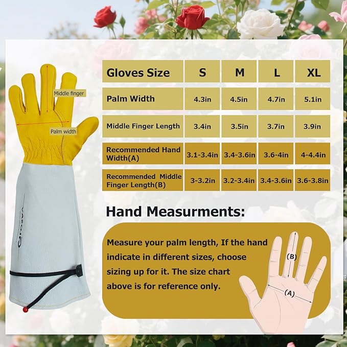 Gardening Gloves Thorn Proof for Rose Pruning & Cactus Trimming, Long Leather Garden Gloves for Women & Men (Medium)