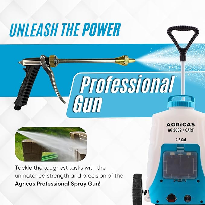 4.2 Gallon Battery Powered Sprayer with Cart - Professional Sprayer Gun - Wheeled Cart for Lawn & Garden with Adjustable Nozzles and Backpack, Weeding and Cleaning