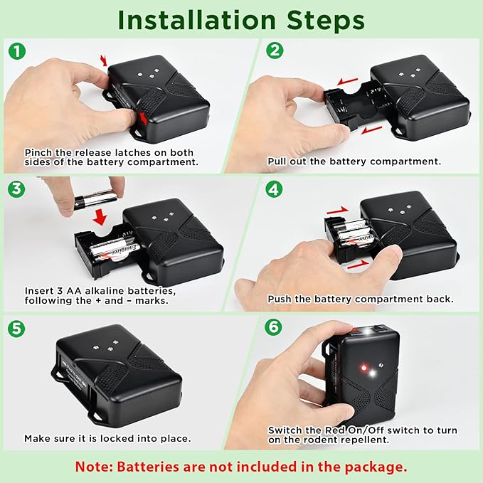 Under Hood Rodent Repeller Battery Operated Ultrasonic & Strobe Light Mouse and Rat Deterrent for Car Engines – Wireless Animal Repellent Device for Vehicle Pest Control