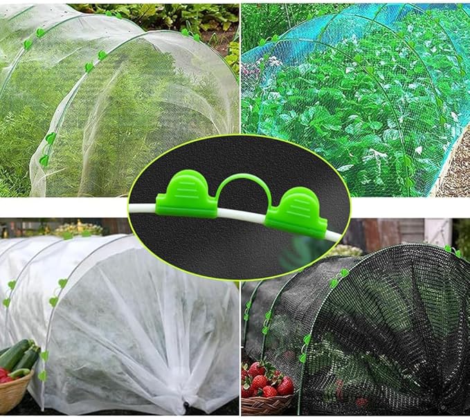 20pcs 8mm Greenhouse Clamps Garden Hoops, Plant Film Clips, Garden Shading Pipe Clips, Netting Tunnel Hoop Clips, for Season Plant Extension Support and Frame Shelter, Green, Double Head