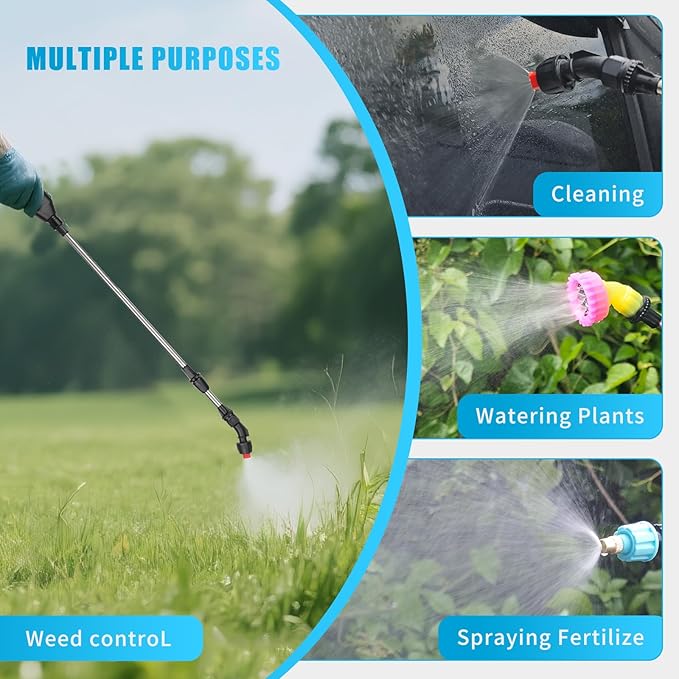 2 Gallon Battery Powered Sprayer, Electric Garden Sprayer, Pump Sprayer with 3 Mist Nozzles & USB Rechargeable Handle & Retractable Wand & Adjustable Strap for Lawn, Garden, Yard (White)