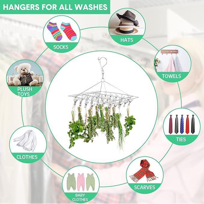 Bokon 4 Pcs Hanging Drying Rack for Herb Macrame Flower with Stainless Clip Dryer Hook for Drying Herb Air Plants Spices Flower Hydroponic Plant Ready to Use with Ceiling Hook(Square)