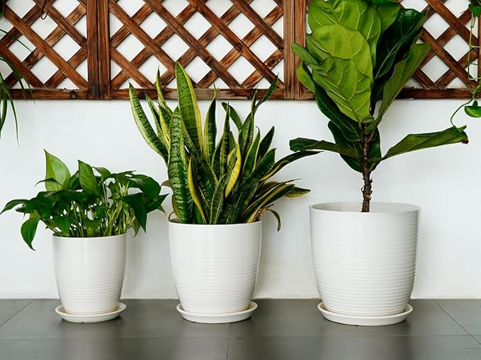 12 Inch Ceramic Planter Pot, Large Planter with Drainage Hole and Saucer Round Flower Pot for Indoor Outdoor Plants, White