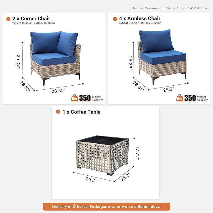 Outdoor Sectional Patio Furniture Set with Glowing Table,7 Pieces Wicker Conversation Sets L Shaped Couch Out Door Sofa Set Outside Furniture for Garden Deck Yard Porch,Navy Blue