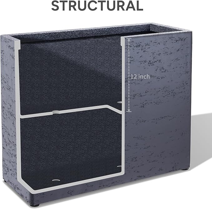 Tall Rectangular Composite ConcretePlanter(30Lx12Wx25H,66 Pounds),Durable All-Weather Use with Drainage Holes,Large Rectangular Planter for Outdoor Indoor Plants
