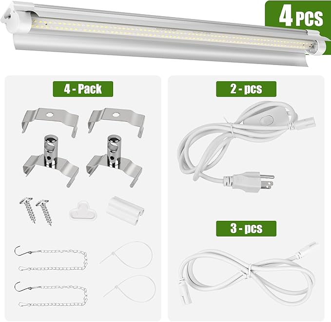 Grow Lights for Indoor Plants, 4 X 24w White & 660nm Red Full Spectrum Plant Lights for Indoor Growing, LED Grow Light for Plant Stand Shelf Cabinet Grow Tent Greenhouse,Linkable,Plug&Play