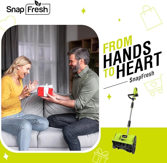 SnapFresh 20V Snow Shovel Cordless,12” Electric Snow Thrower kit,with 2 Pack 4.0Ah Batteries and Fast Charger(Green)