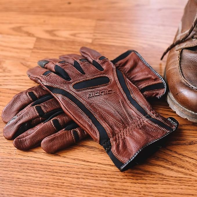 Bionic Gloves Men's Medium Brown Leather Work Gloves with Anatomical Relief Pad System