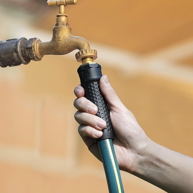 Solution4Patio Lead-in Green Garden Hose 5/8 in. x 25 ft. -Kink Free, No Leaking, Male/Female Fittings -Heavy Duty Durable Flexible Lightweight Water Pipe -Brass Aluminum Ends for Household & Yard