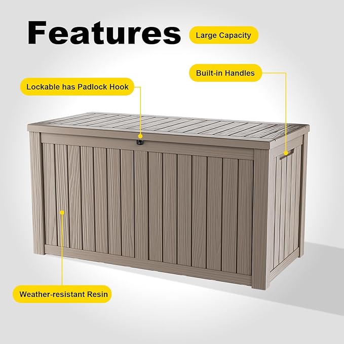 ROJIK Outdoor Storage Housing Deck Box - Waterproof Patio Furniture, Garden Tools, Cushions, Pool Accessories Storage Bench with Lockable Lid and Side Handles (Grey 158 Gal)