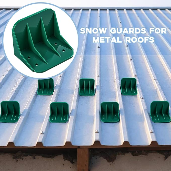 Taiyin 25 Pack Large Snow Guards for Metal Roofs 4 x 3 x 3 Inch Jumbo Ice Guard Snow Block Stops for Prevent Sliding, Without Screws or Adhesive (Green)