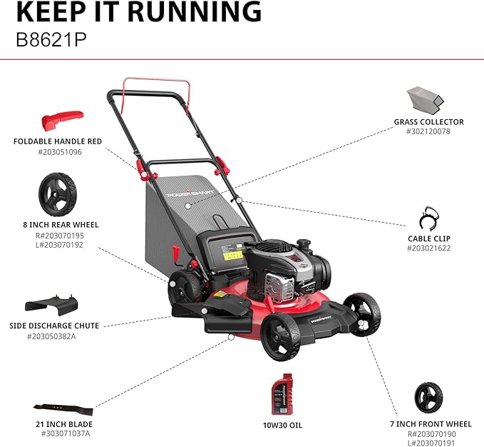 PowerSmart 21 in. Gas Lawn Mower with 140cc Briggs and Stratton E550 Engine, Push Mower with Mulch, Side-Discharg, Bagger, 6-Positions Adjustable Cutting Height