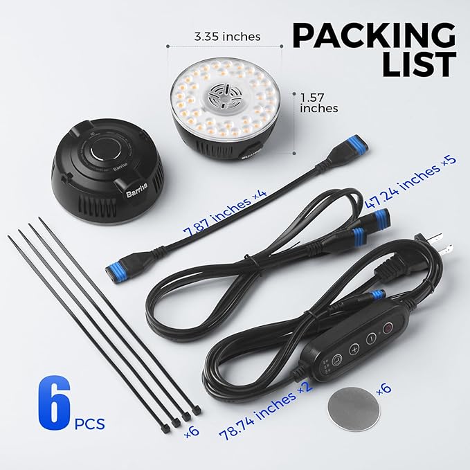 Barrina Orbgrow OG09 Puck Grow Light with Timer, Pinkish White 54W(6 x 9W, 810 Watt Equiv), Full Spectrum Plant Light for Indoor Plants, Magnetic & Linkable, 5 Levels Dimmable, 6 Packs, Black