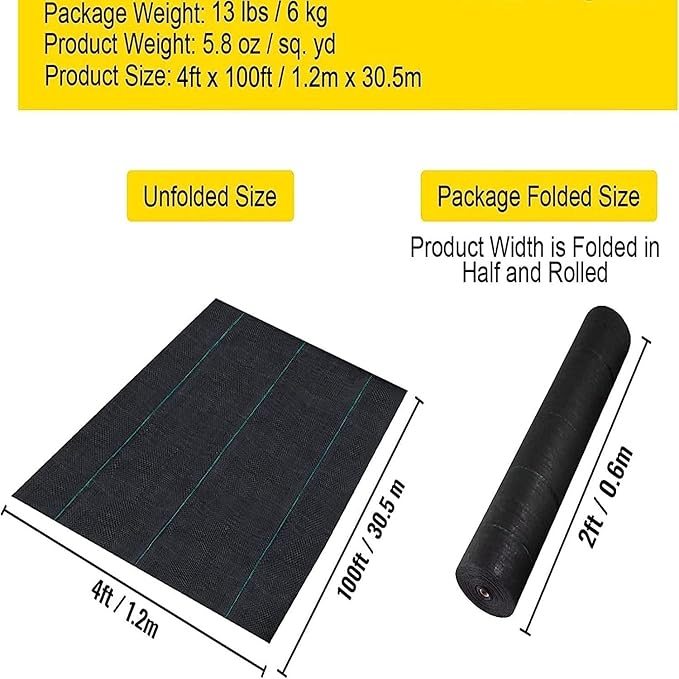 Garvee Woven Landscape Fabric 5.8oz, 4 x 100FT Weed Fabric Barrier, Double Layer, Garden Fabric Weed Barrier, Weed Control Fabric Ground Cover, Gardening Mat for Garden Beds, Landscaping