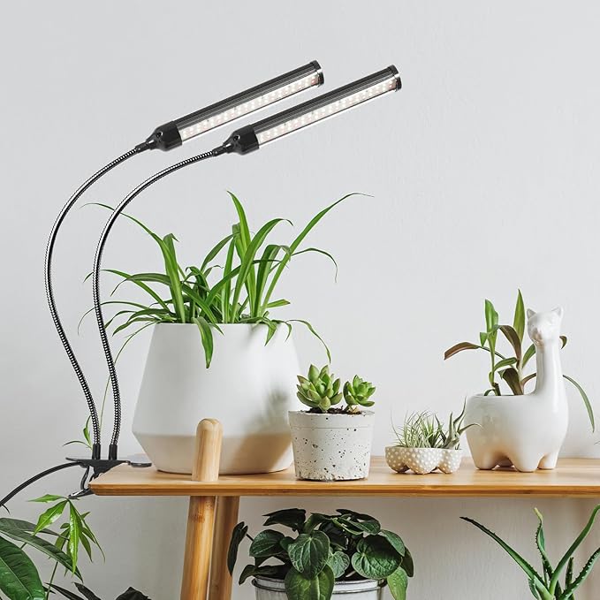 24V Grow Lights for Indoor Plants, 2 Head Full Spectrum LED Grow Light, LM281B+660nm Plant Lights for Indoor Growing, 5-Level Dimmable, 18W 370umol/s/m²@Dist:6in