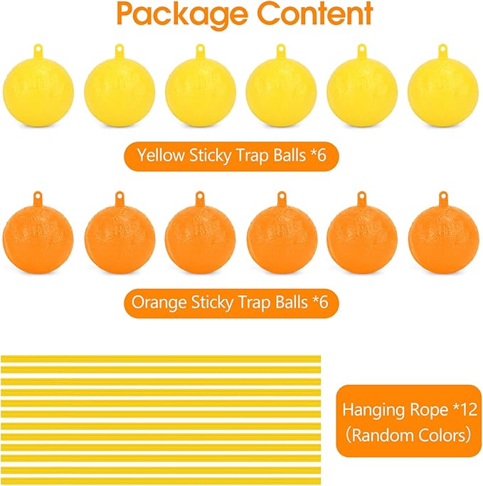 Original Fruit Fly Trap Ball, 12pcs Hanging Fungus Gnat Killer Catcher, Adhesive Sticky Glue Catching Ball Fly Gnat Wasp Hornet Mosquito Bugs Flying Insects Trap Ball for Indoor Outdoor Plant