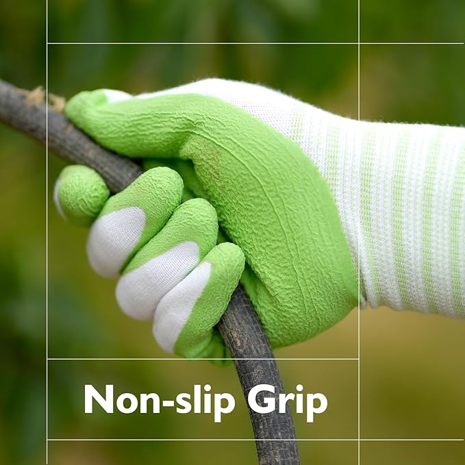 Gardening Gloves, Bamboo Fiber, Touch, Breathable, Rubber Coated, Green & Purple, S to XL