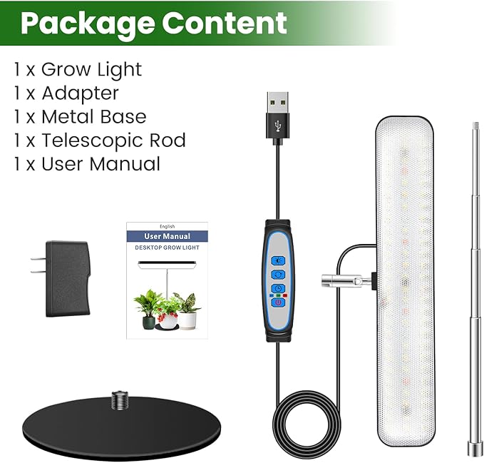 Grow Lights for Indoor Plants, Full Spectrum Table Plant Lights for Growing Small Plants, 5000K White Light LED Indoor Plant Light with Base, 26 Inch Height Adjustable, 6/12/16H Timer